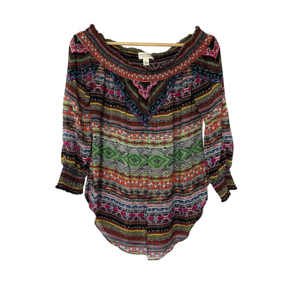 Bisou Bisou multicolor off the shoulder boho fair lightweight top women's size S